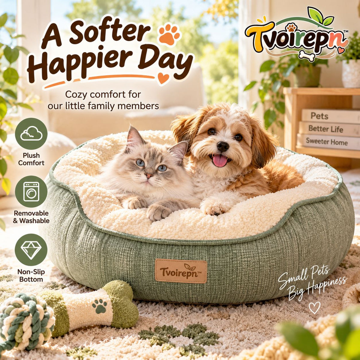 Tvoirepn™ NestCloud Cozy Cat Bed & Small Dog Bed — Hand-Finished Round Plush Pet Nest