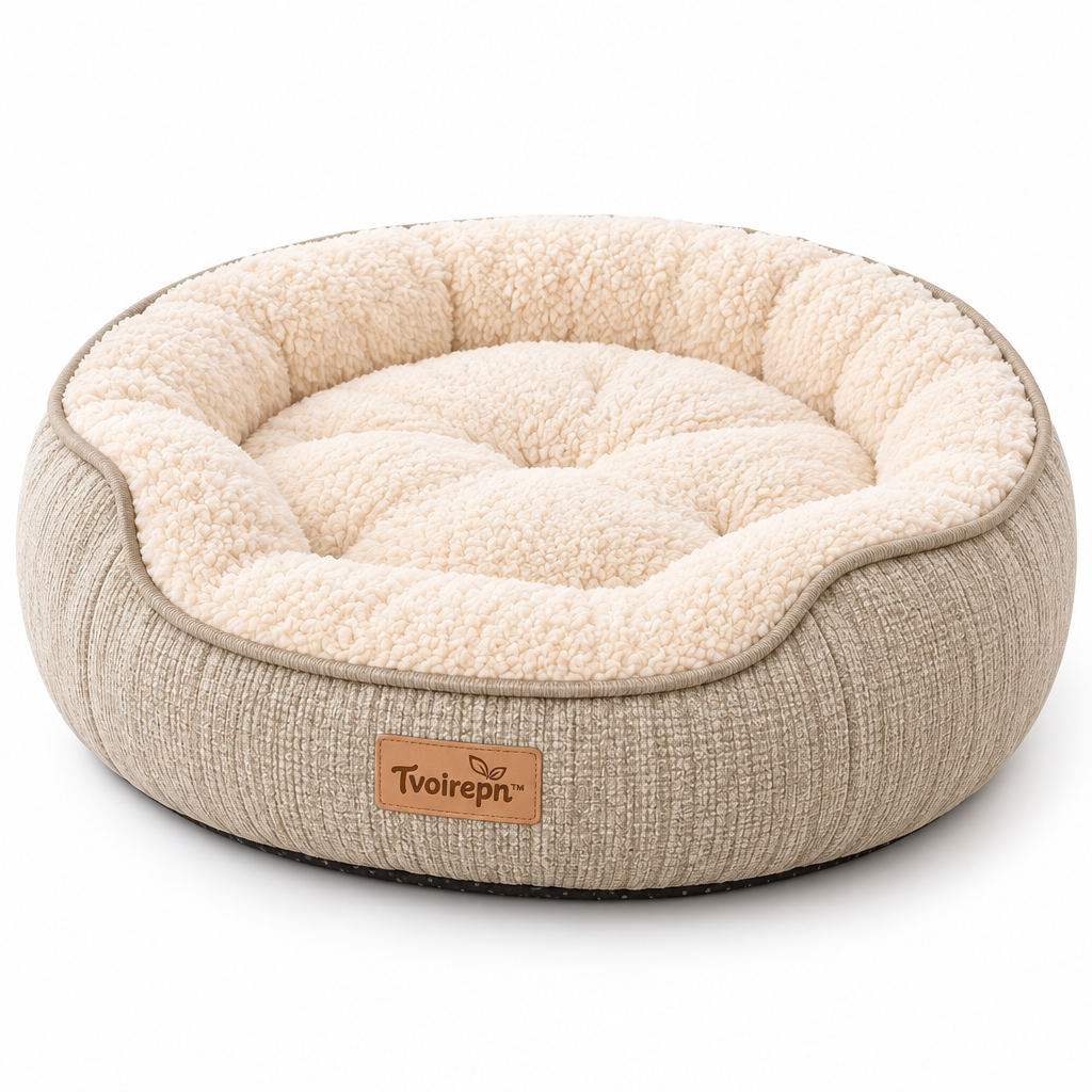 Tvoirepn™ NestCloud Cozy Cat Bed & Small Dog Bed — Hand-Finished Round Plush Pet Nest