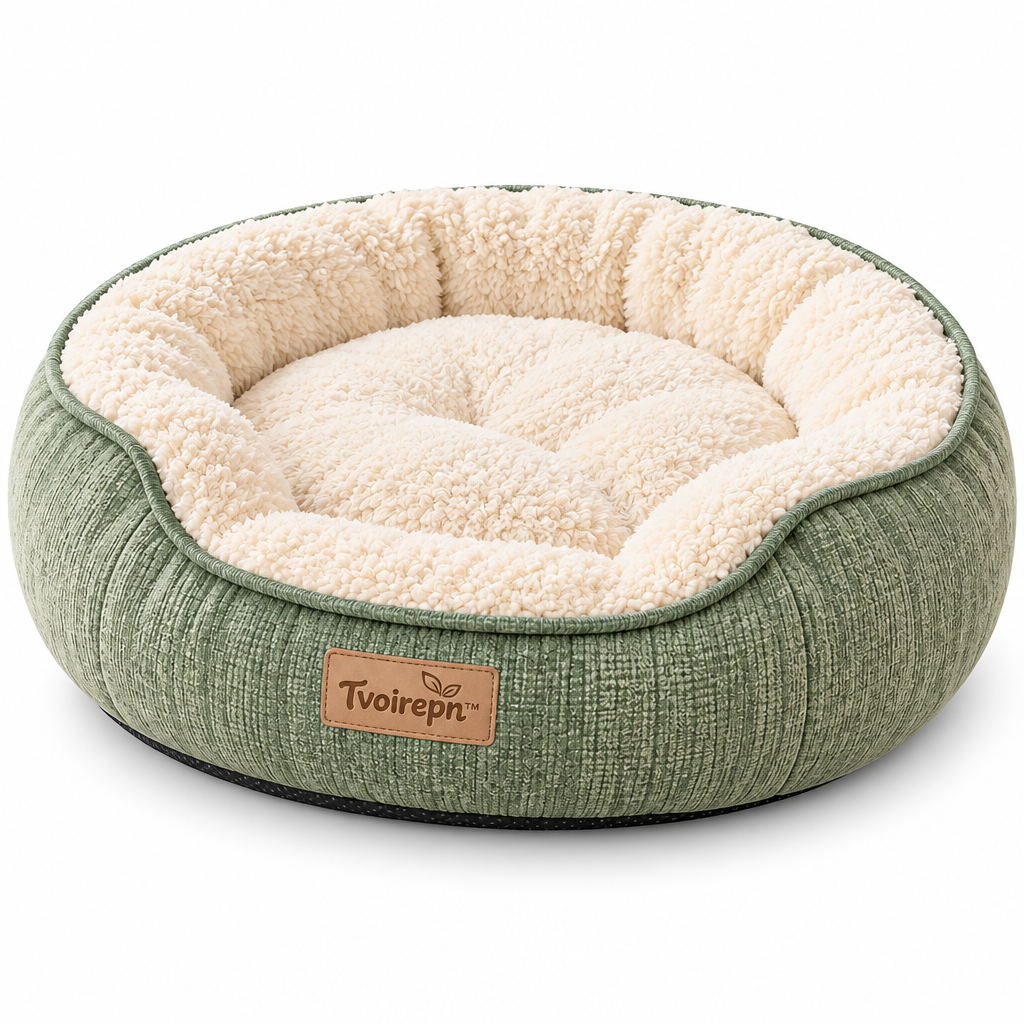 Tvoirepn™ NestCloud Cozy Cat Bed & Small Dog Bed — Hand-Finished Round Plush Pet Nest