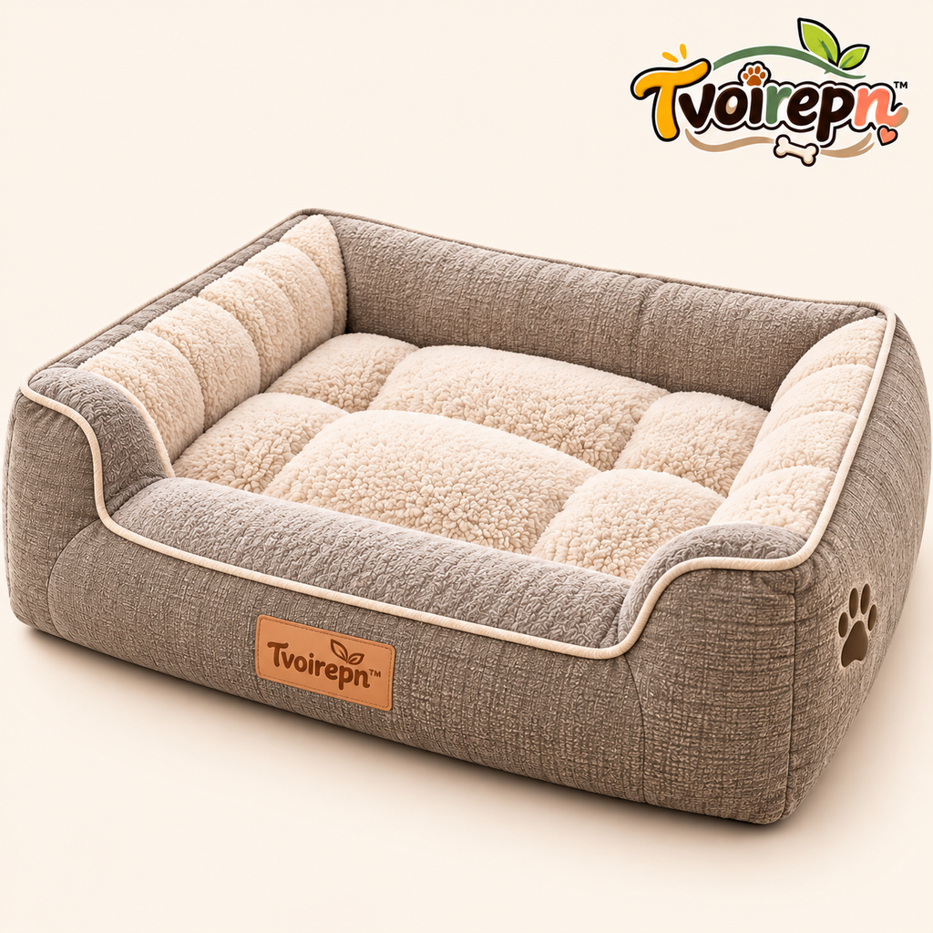 Tvoirepn™ HearthRest Large Dog Bed — Hand-Finished Supportive Bolster Pet Lounger