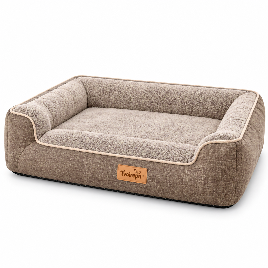 Tvoirepn™ HearthRest Large Dog Bed — Hand-Finished Supportive Bolster Pet Lounger