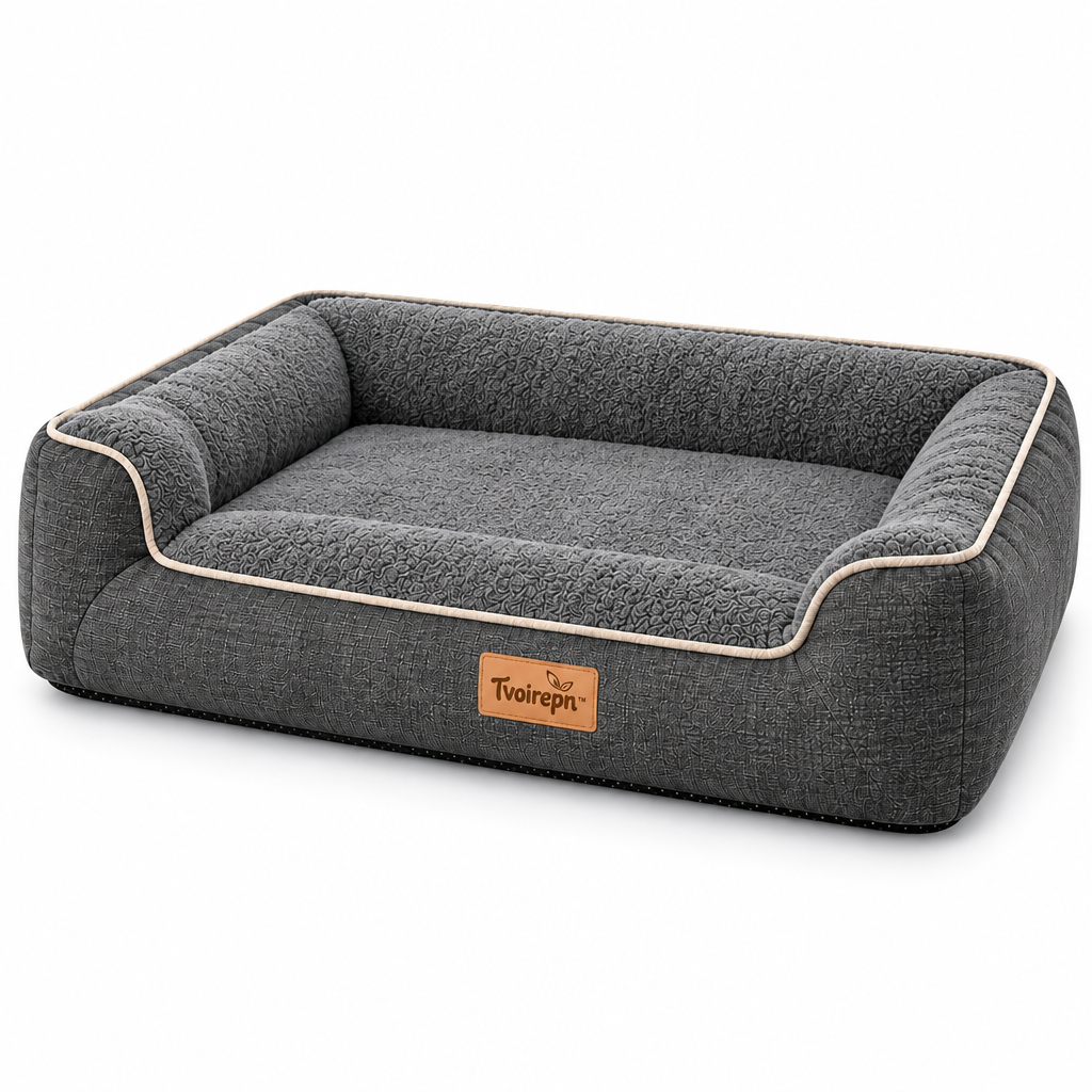 Tvoirepn™ HearthRest Large Dog Bed — Hand-Finished Supportive Bolster Pet Lounger