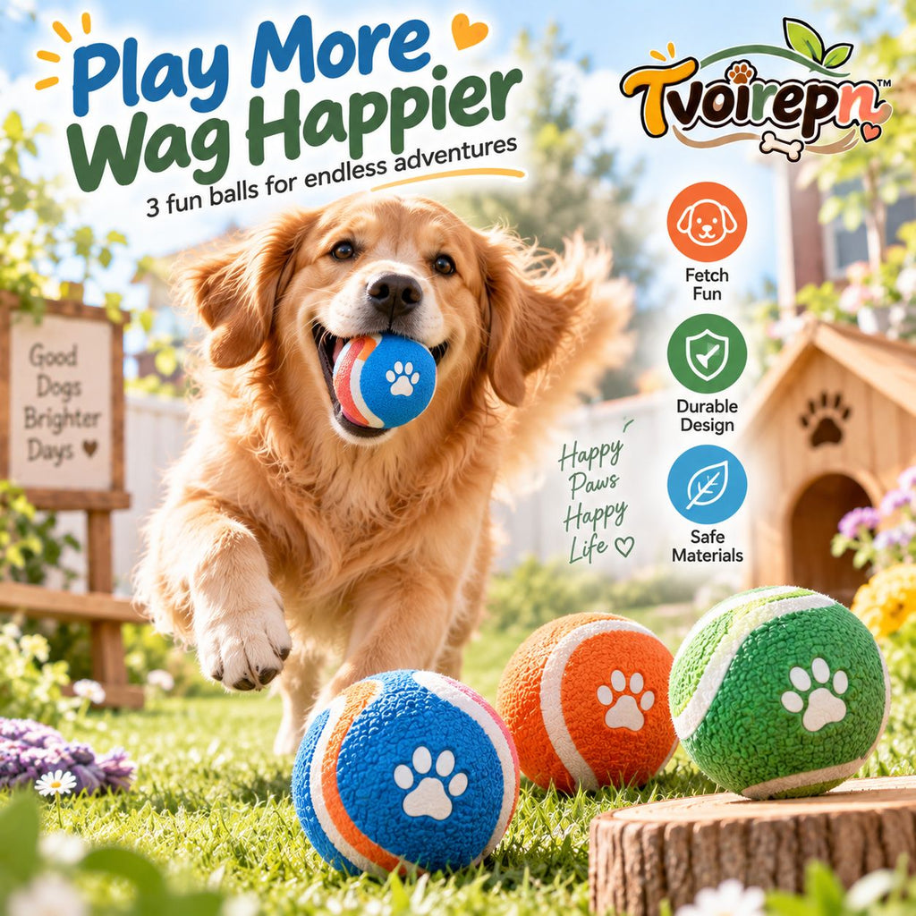 Tvoirepn™ BounceTrio Dog Toy Balls 3 Pack — Textured Fetch & Retrieve Pet Balls