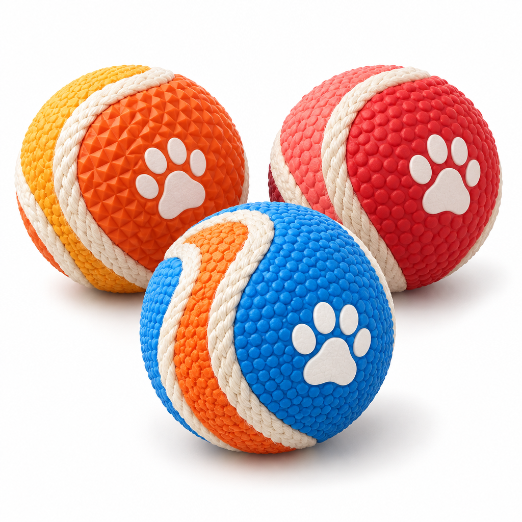 Tvoirepn™ BounceTrio Dog Toy Balls 3 Pack — Textured Fetch & Retrieve Pet Balls