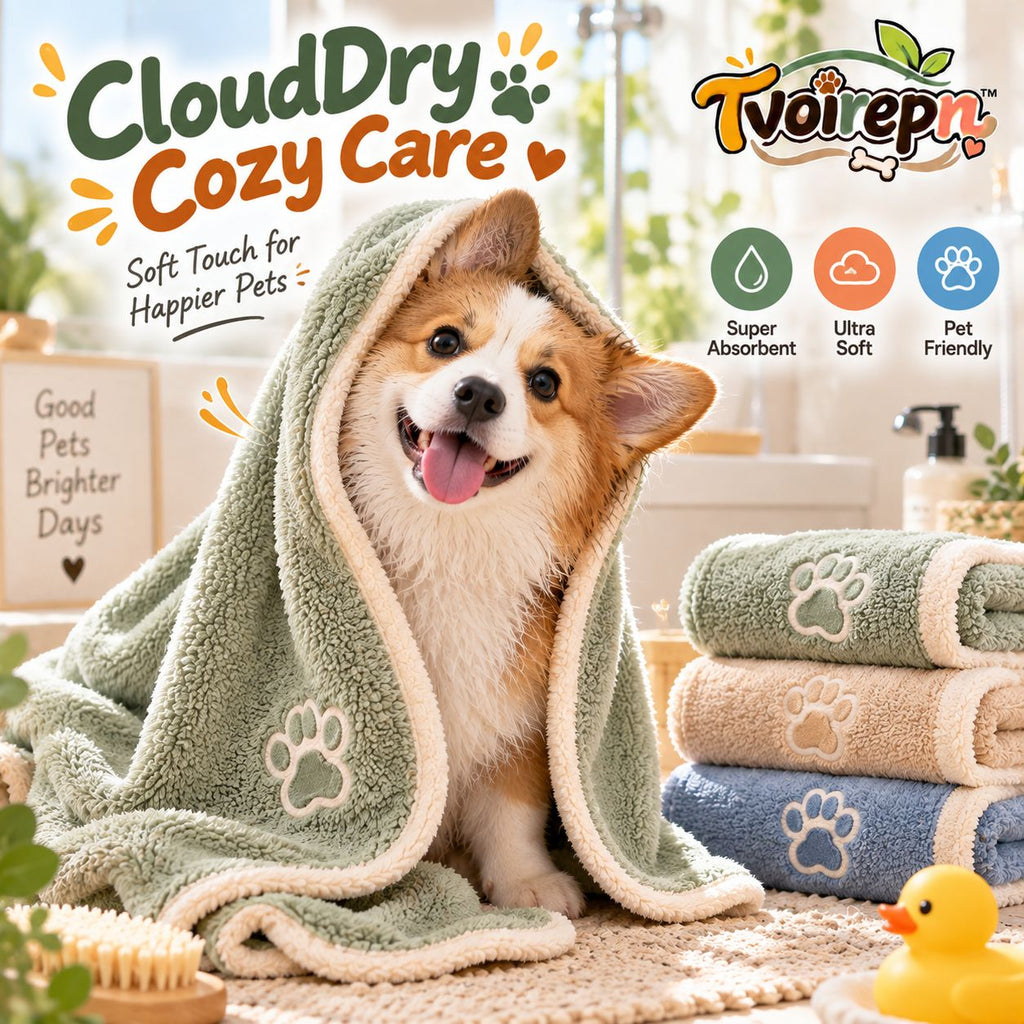 Tvoirepn™ CloudDry Microfiber Dog & Cat Towel — Soft Absorbent Pet Bath & Paw Towel