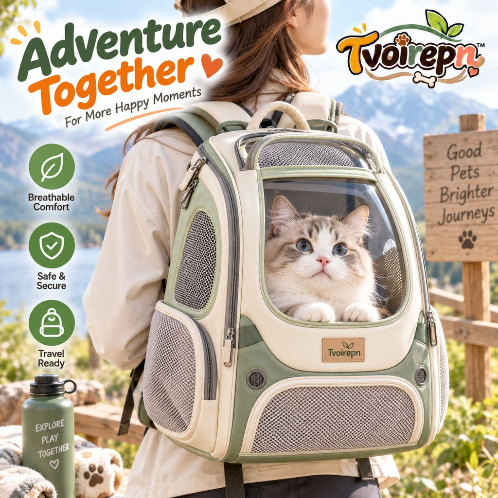 Tvoirepn™ TrailNest Cat & Small Dog Carrier Backpack — Ventilated Structured Soft-Sided Travel Carrier