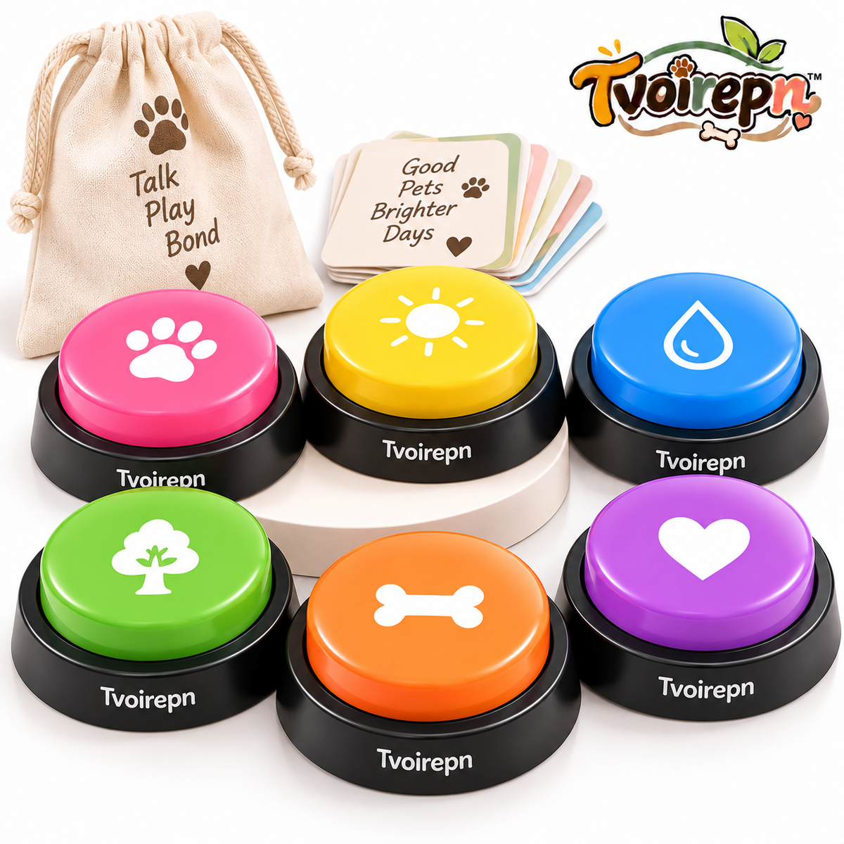 Tvoirepn™ SayPaw Recordable Dog & Cat Training Buttons — 4-Piece Custom Voice Pet Button Set